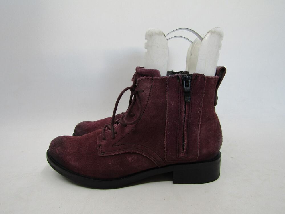 Bussola Womens Size 37 EUR Burgundy Suede Laces Zip Ankle Fashion Boots Bootie